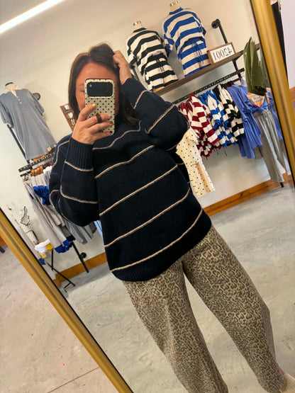 Navy Oversized Striped Pullover