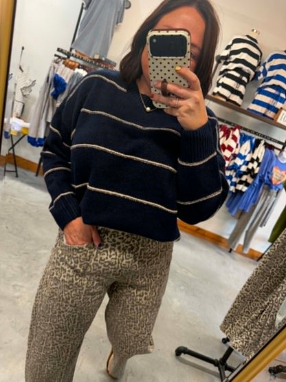 Navy Oversized Striped Pullover