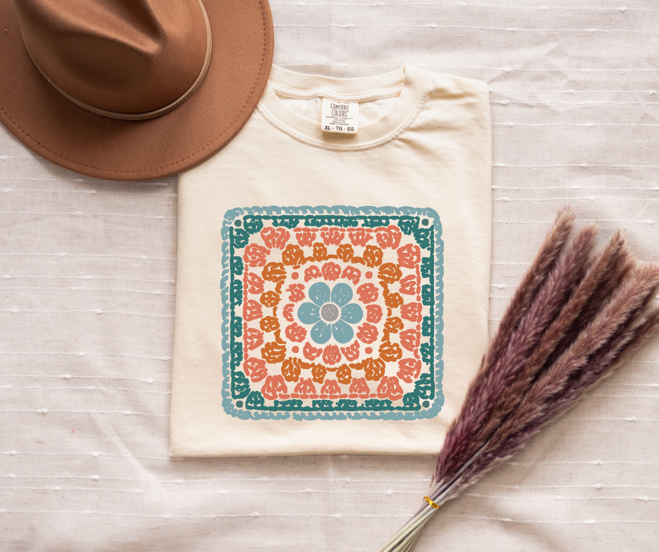 Bright Coral Granny Square Tee