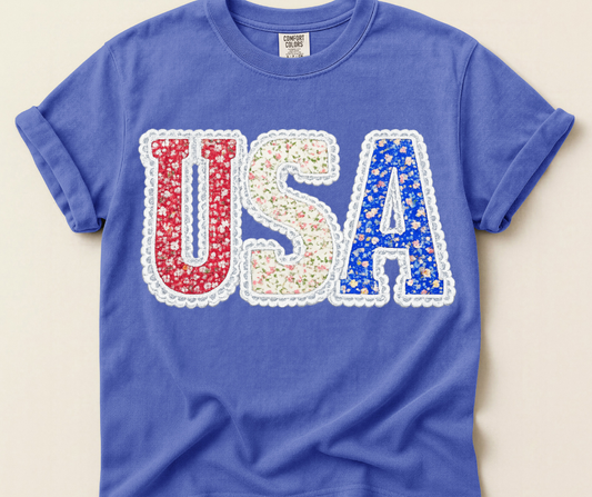 USA floral lace tee
