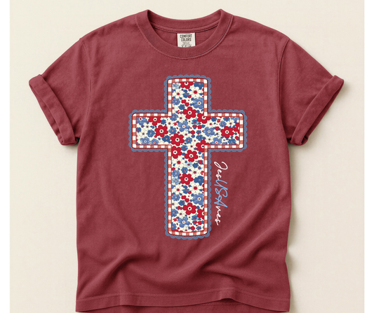 Jesus Saves Patriotic Floral Tee