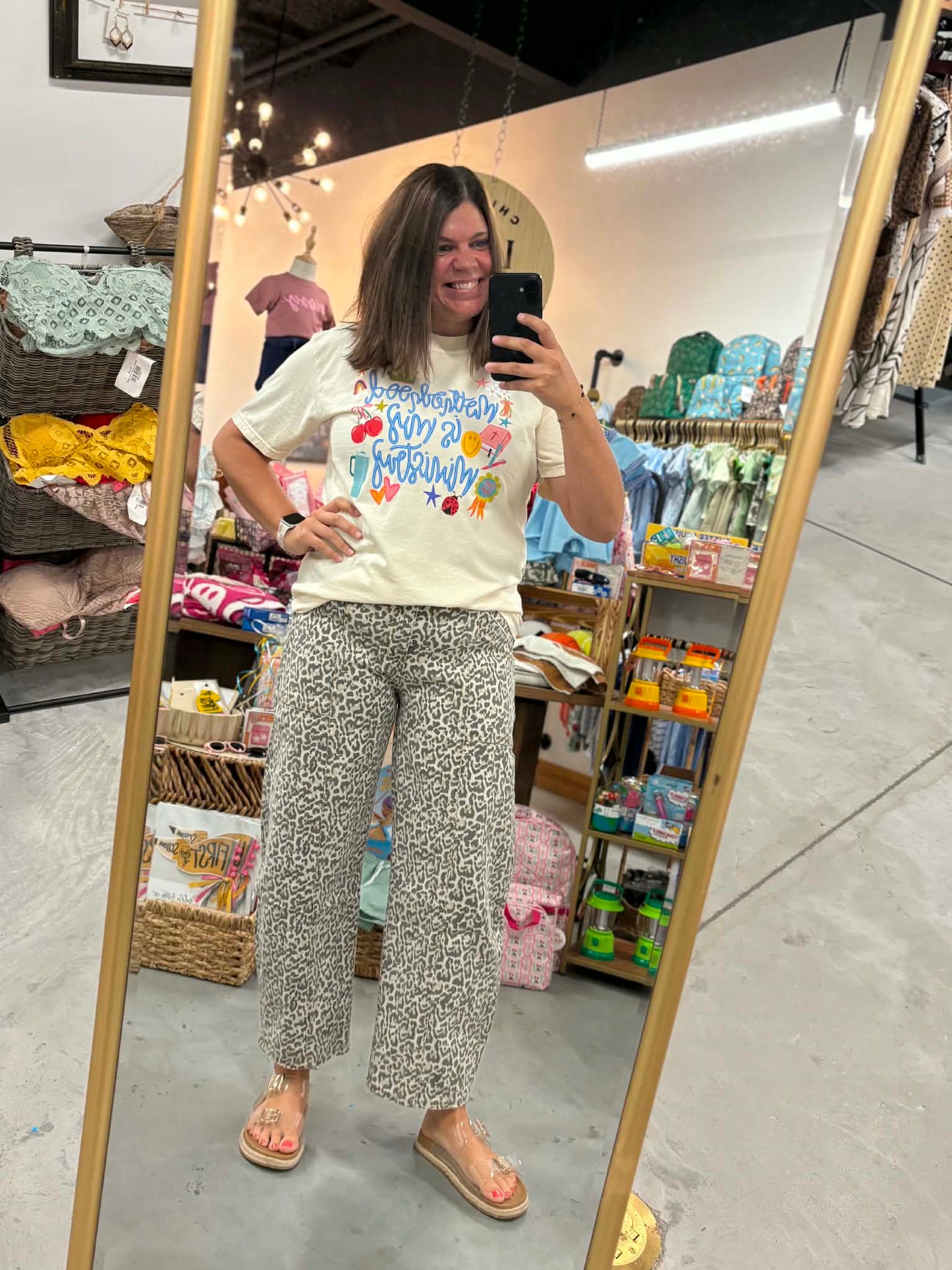 High Rise Leopard Barrel Pants