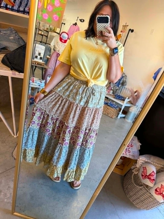 Floral Patchwork Maxi Skirt