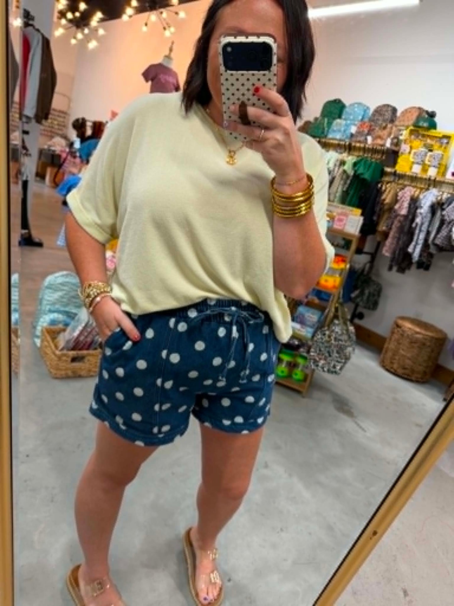 Polka Dot Denim Shorts