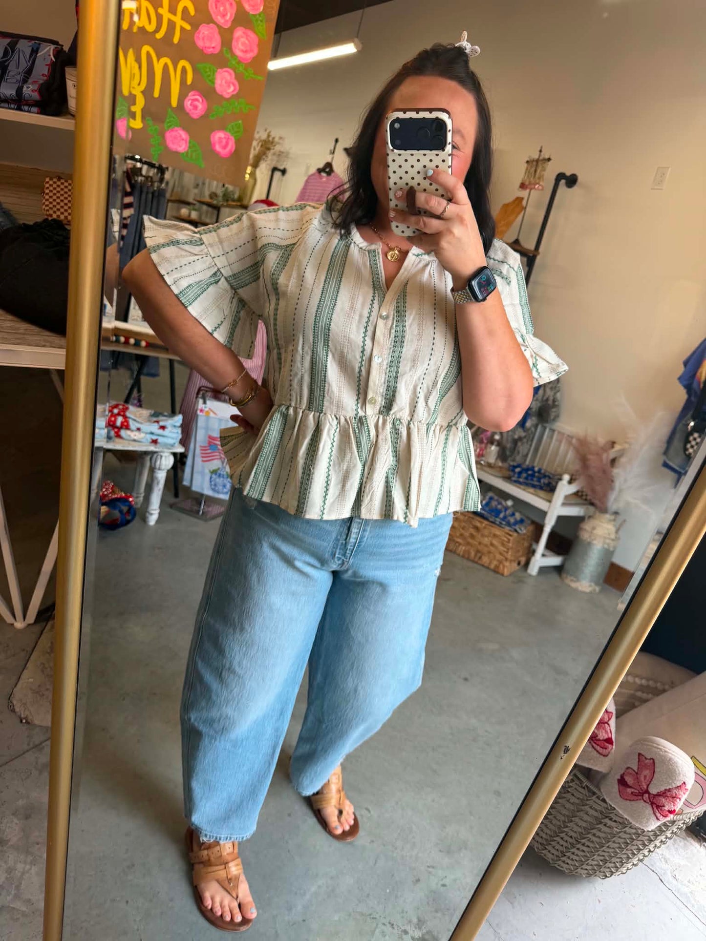 Evergreen Peplum Top