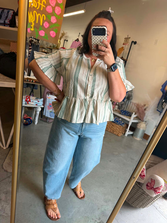 Evergreen Peplum Top
