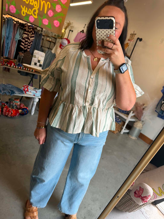 Evergreen Peplum Top