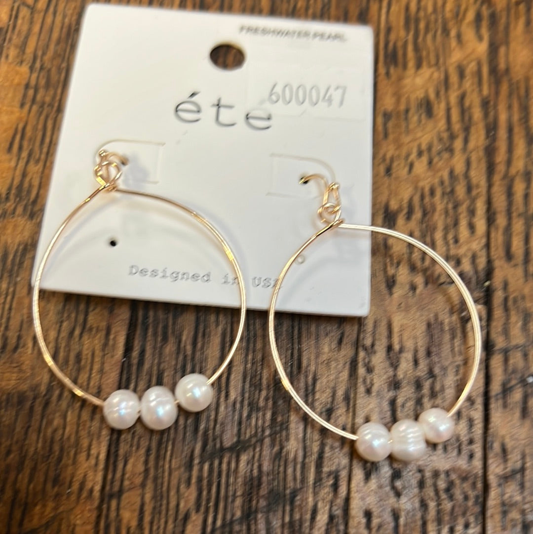 Three Bead Pearl hoops