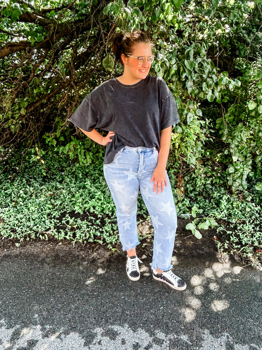 Casual Acid Wash Oversized Tee