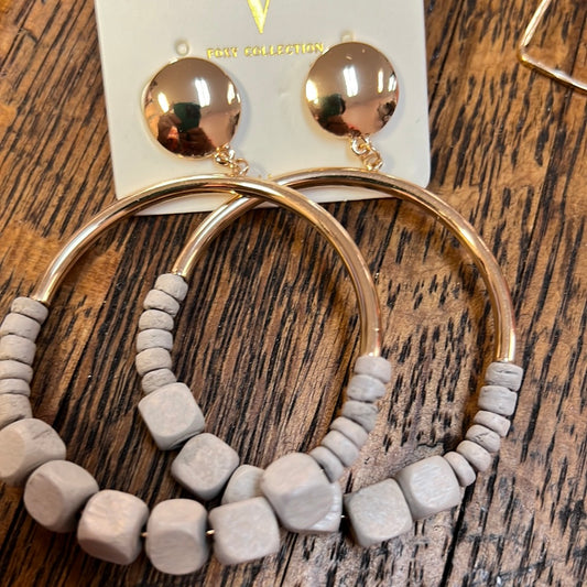 Taupe Beaded Hoops