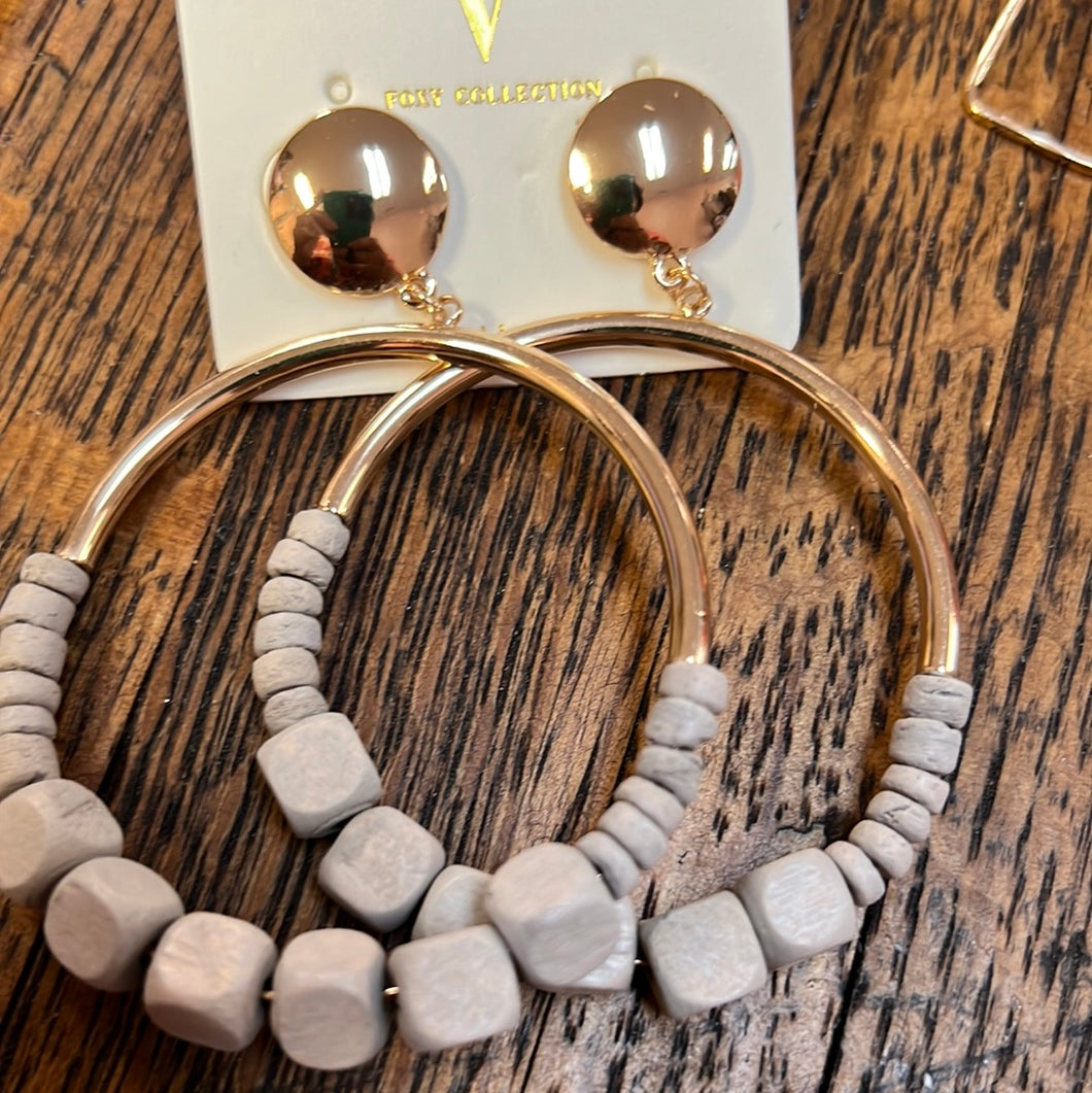 Taupe Beaded Hoops