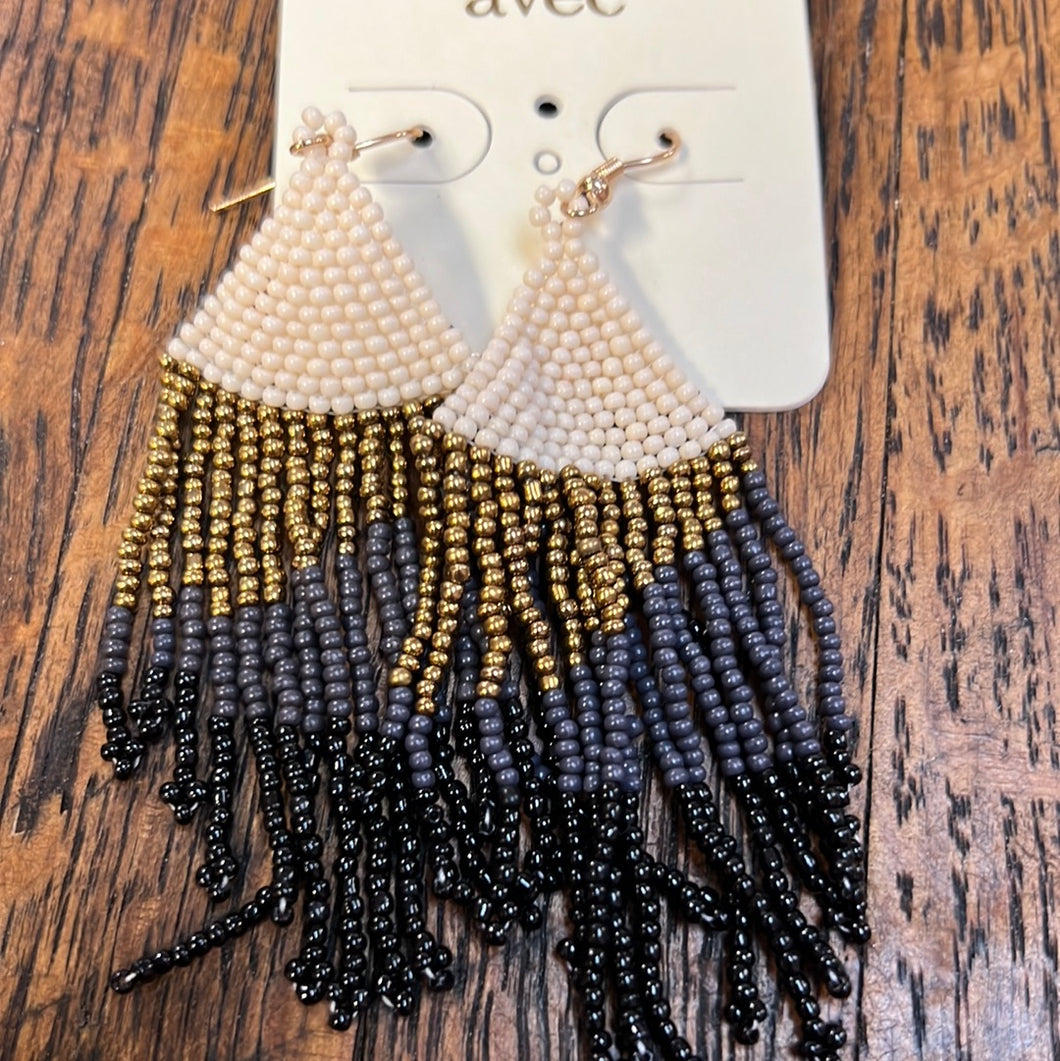 Seed Bead Black and Gold string earrings