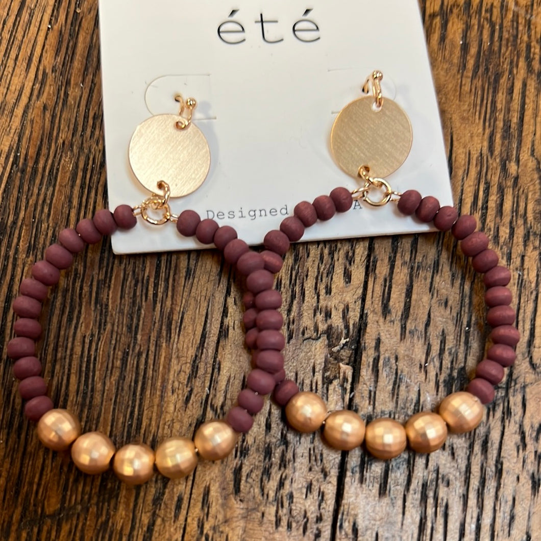 Burgundy and Gold hoops