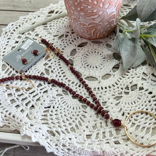 Burgundy Wood Bead Necklace