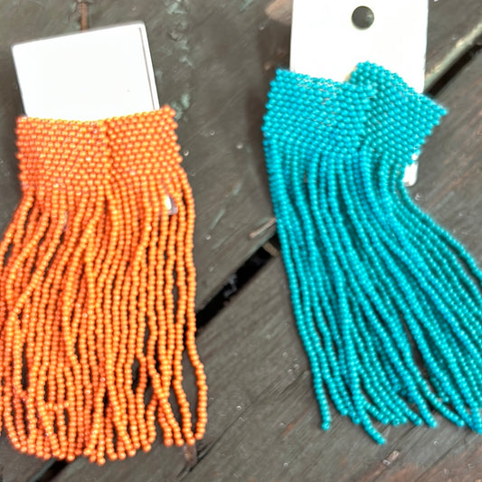 seed bead tassel earrings on posts