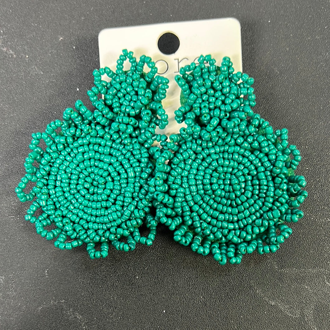 Emerald seed bead circle earrings