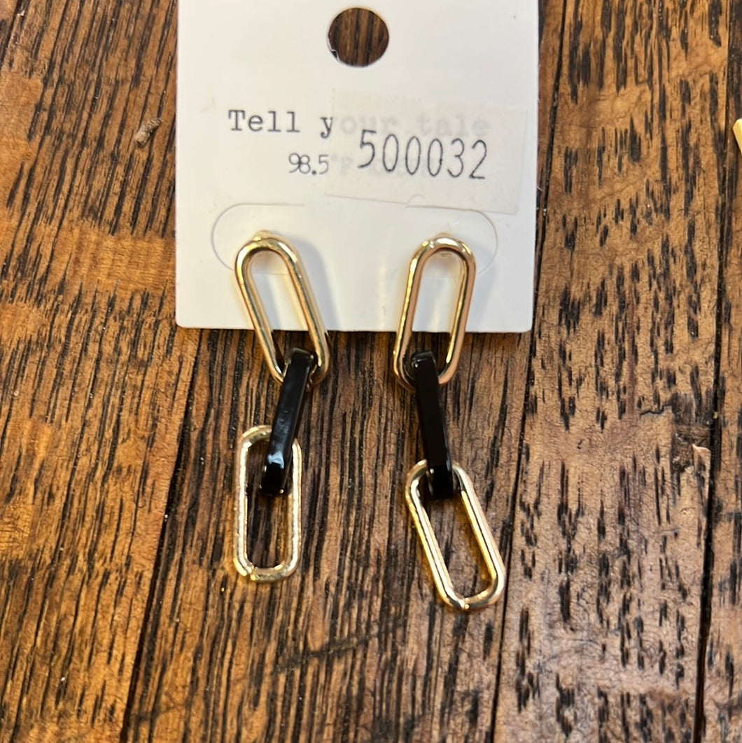 Black and gold loop earrings