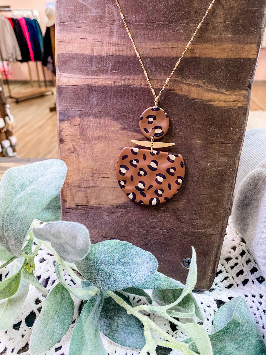 Tan Leopard Clay Necklace