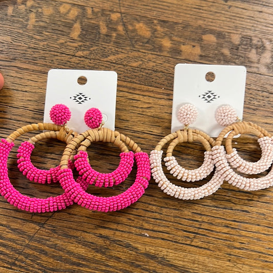 Rattan and Bead 2 Circle Earrings