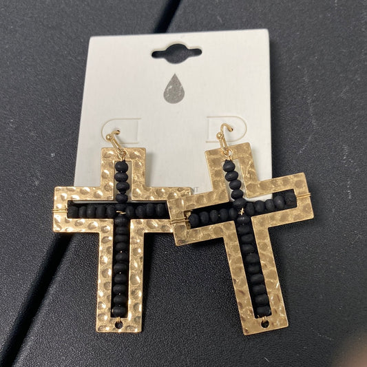 Black Beaded Cross Earrings