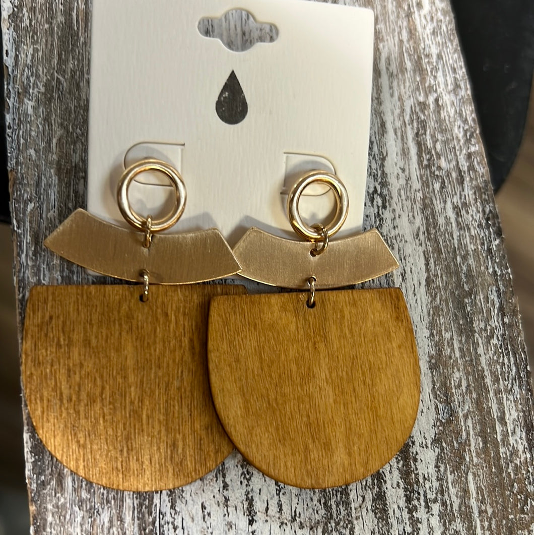 Gold Tone Wood Drop Earrings