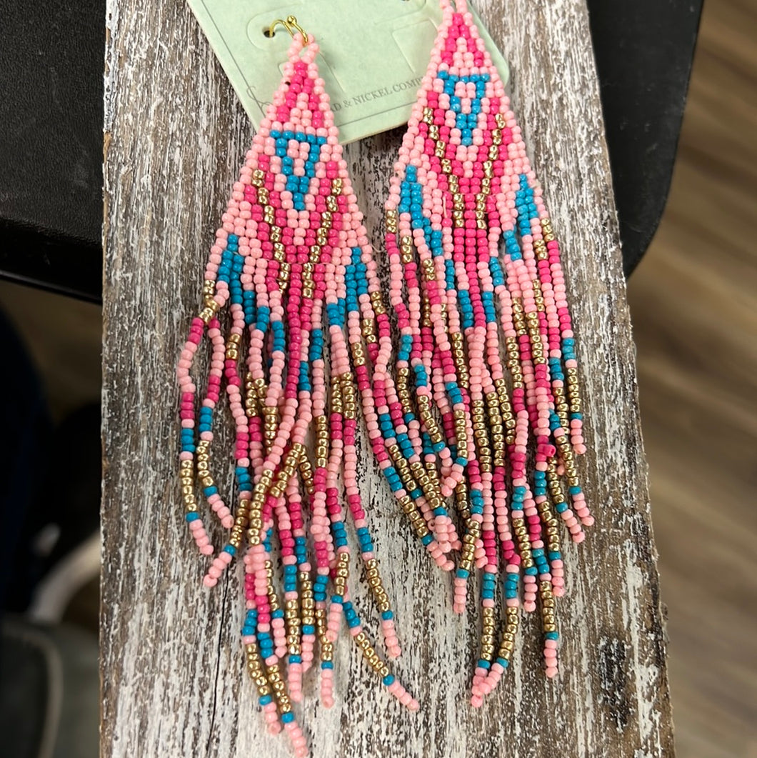 Long Native Style Beaded Tassel Earrings