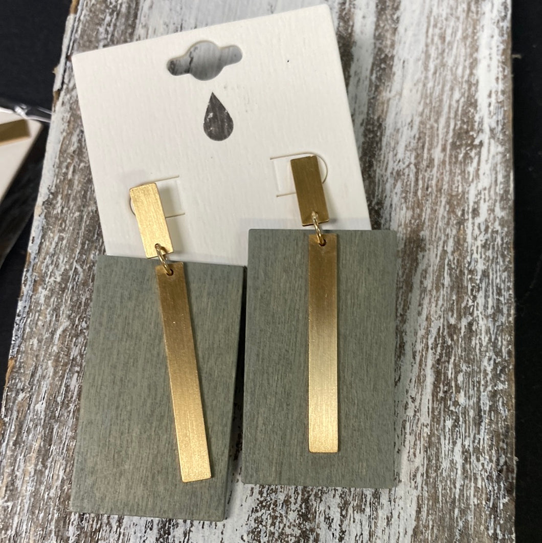 Wooden Rectangle Drop Earrings