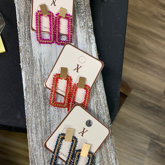 Gold Tone Rectangular Drop Earrings