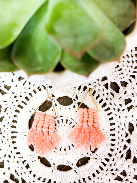 Triangle Macrame Earrings - Blush